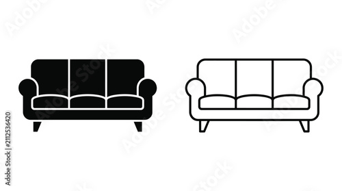 Bild auf Leinwand Sofa Silhouette And Outline On White Background