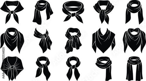 Quadro su tela Scarf and Bandana Silhouette Vector Collection for Fashion Design, Neckwear Acce