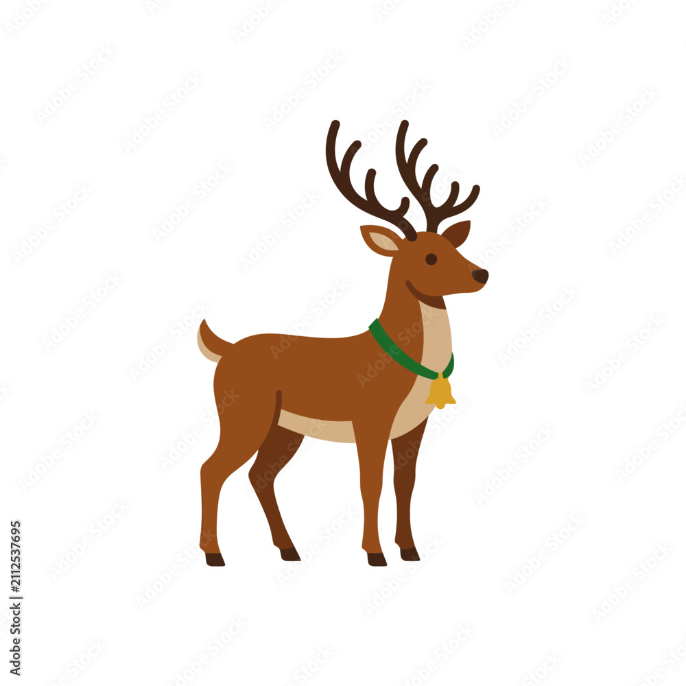 Fototapeta premium Reindeer with Bell Vector Illustration