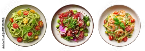 Panel kuchenny z motywem PNG Colorful gourmet pasta dishes on transparent background