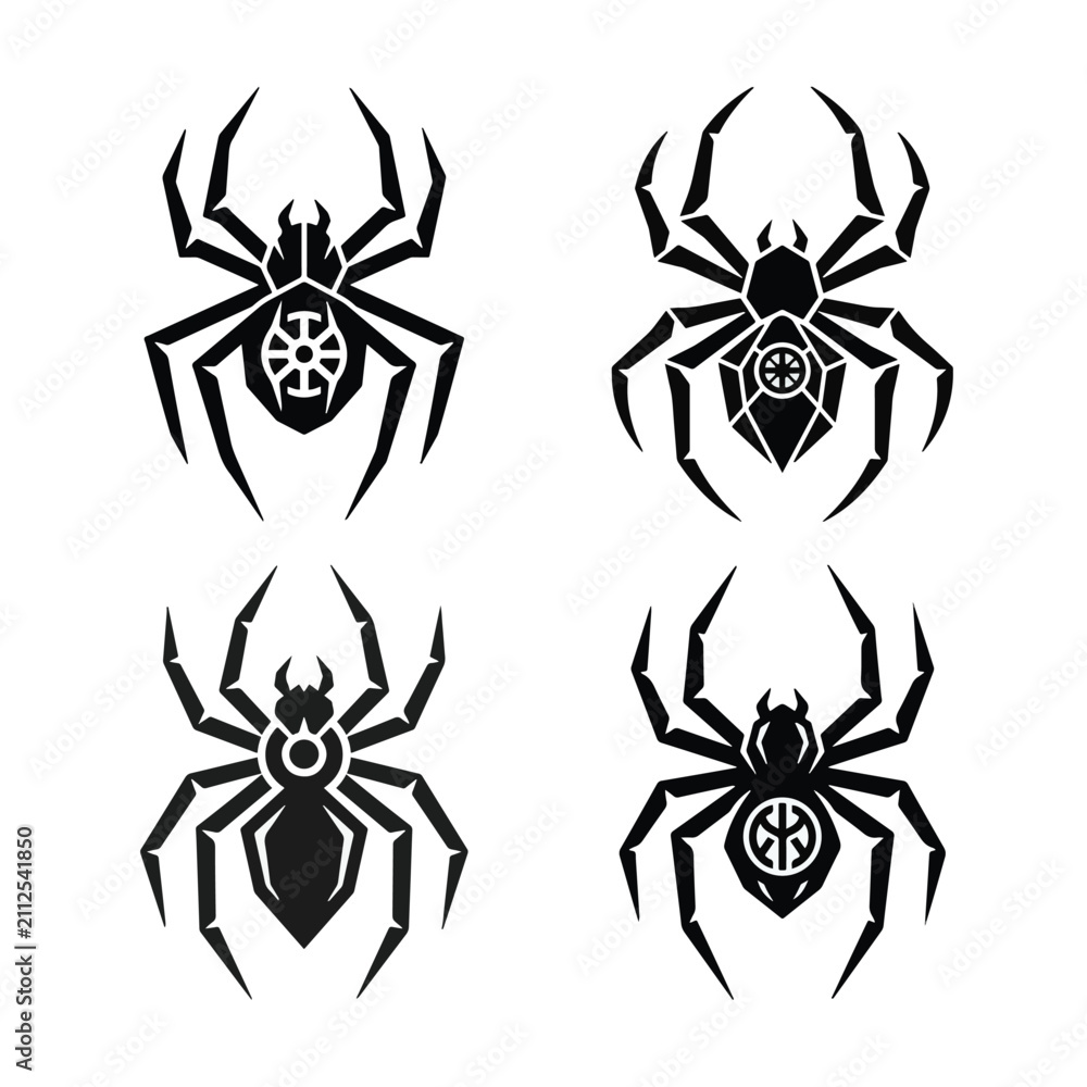Obraz premium Silhouette of a spider hanging from a Halloween vector