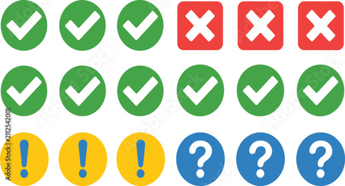Colorful Status Icons Set with Checkmarks Crosses and Symbols
