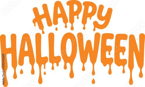 Happy Halloween flat vector typography orange melting liquid text design for holiday party invitati