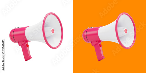 Bild auf Leinwand A side by side comparison showing a pink and white plastic megaphone on two back