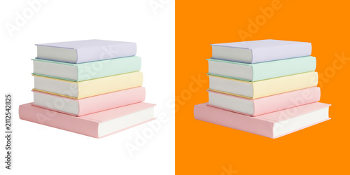 Fotografía A stack of five pastel colored hardcover books displayed against a split white a