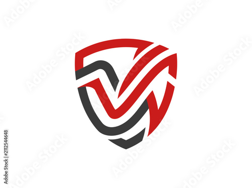 Modern Abstract Shield Icon Emblem Red Black Minimalist Design
