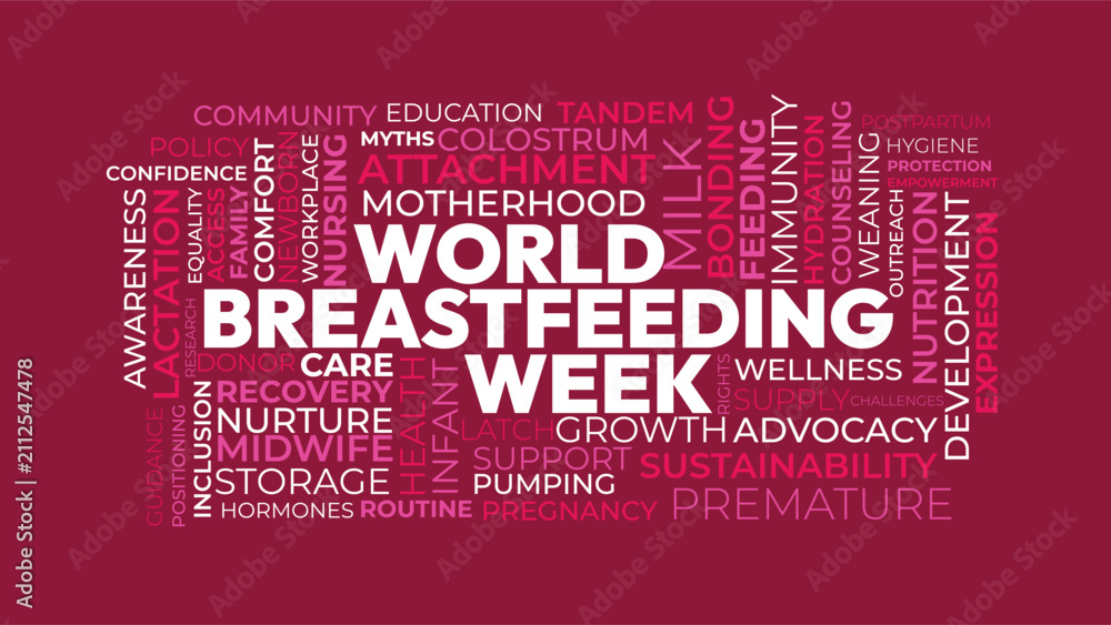 Fototapeta premium World Breastfeeding Week Word Cloud Design for Health Poster. World Breastfeeding Week bold magenta typography