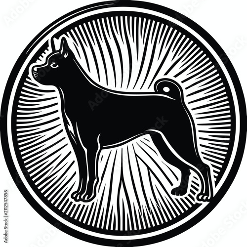Black Silhouette Vector Illustration of a Sitting Dog in Profile View