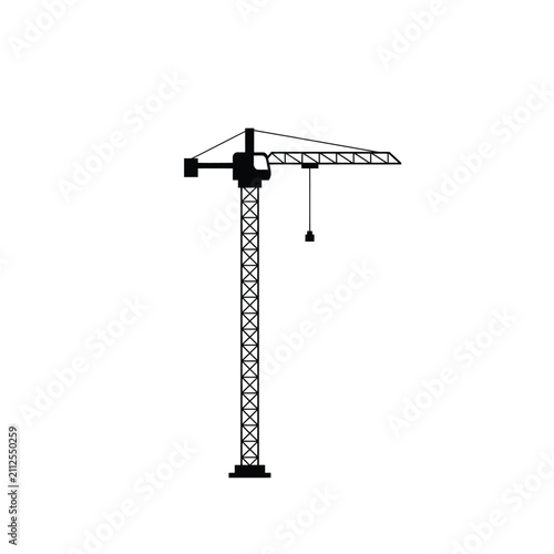Tower crane illustration a black silhouette against a white background construction equipment depiction silhouette lifting hoisting building structure