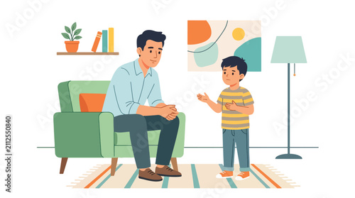 Fotografie Flat style vector illustration of a defiant child arguing with parent and refusing guidance at home