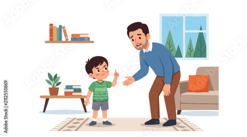 Obraz na płótnie Flat style vector illustration of a defiant child arguing with parent and refusing guidance at home
