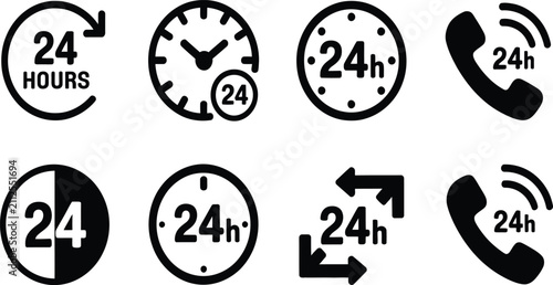 Fotografie Set of 24 Hours Service Icons and Symbols for Customer Support