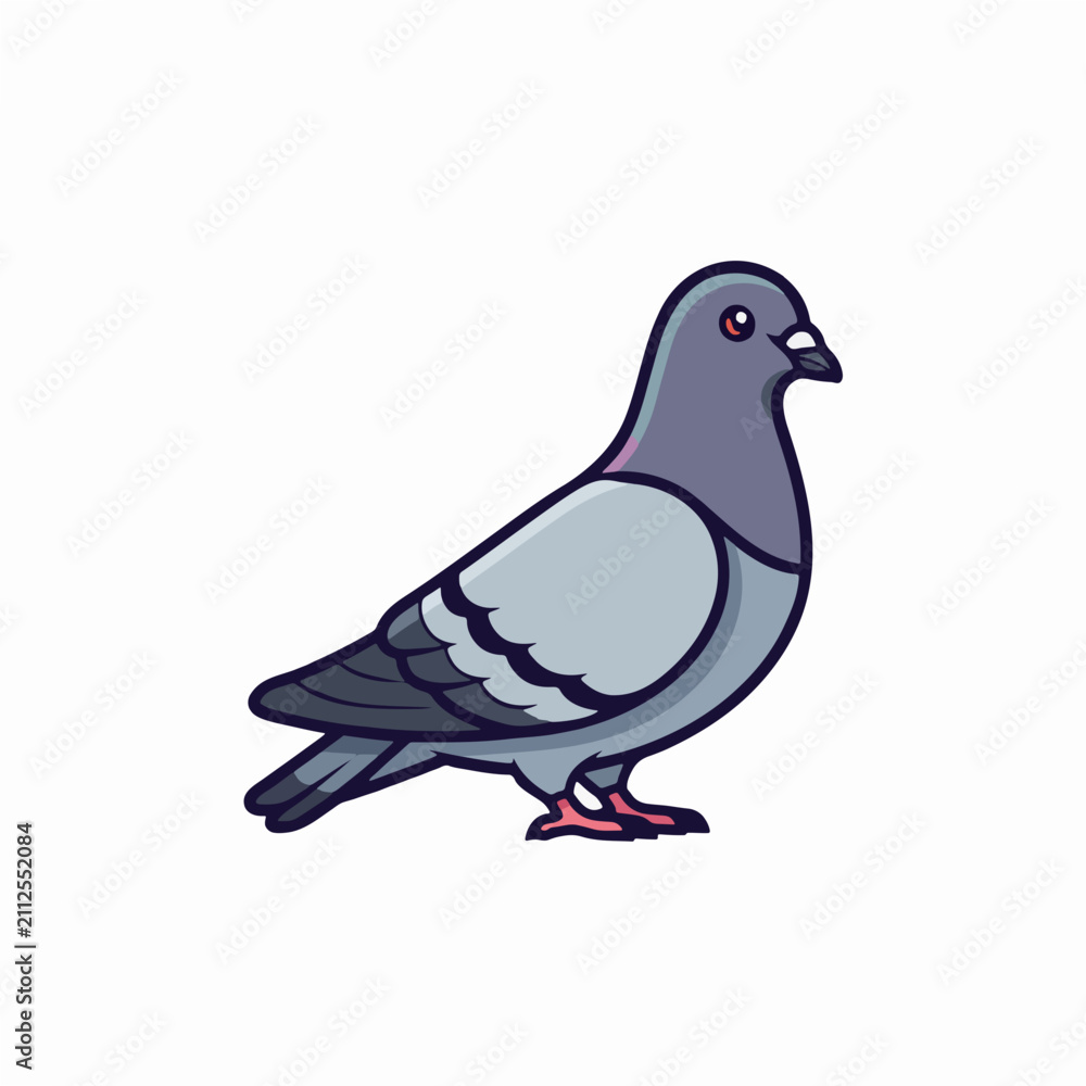 Fototapeta premium Cute cartoon pigeon standing on white background