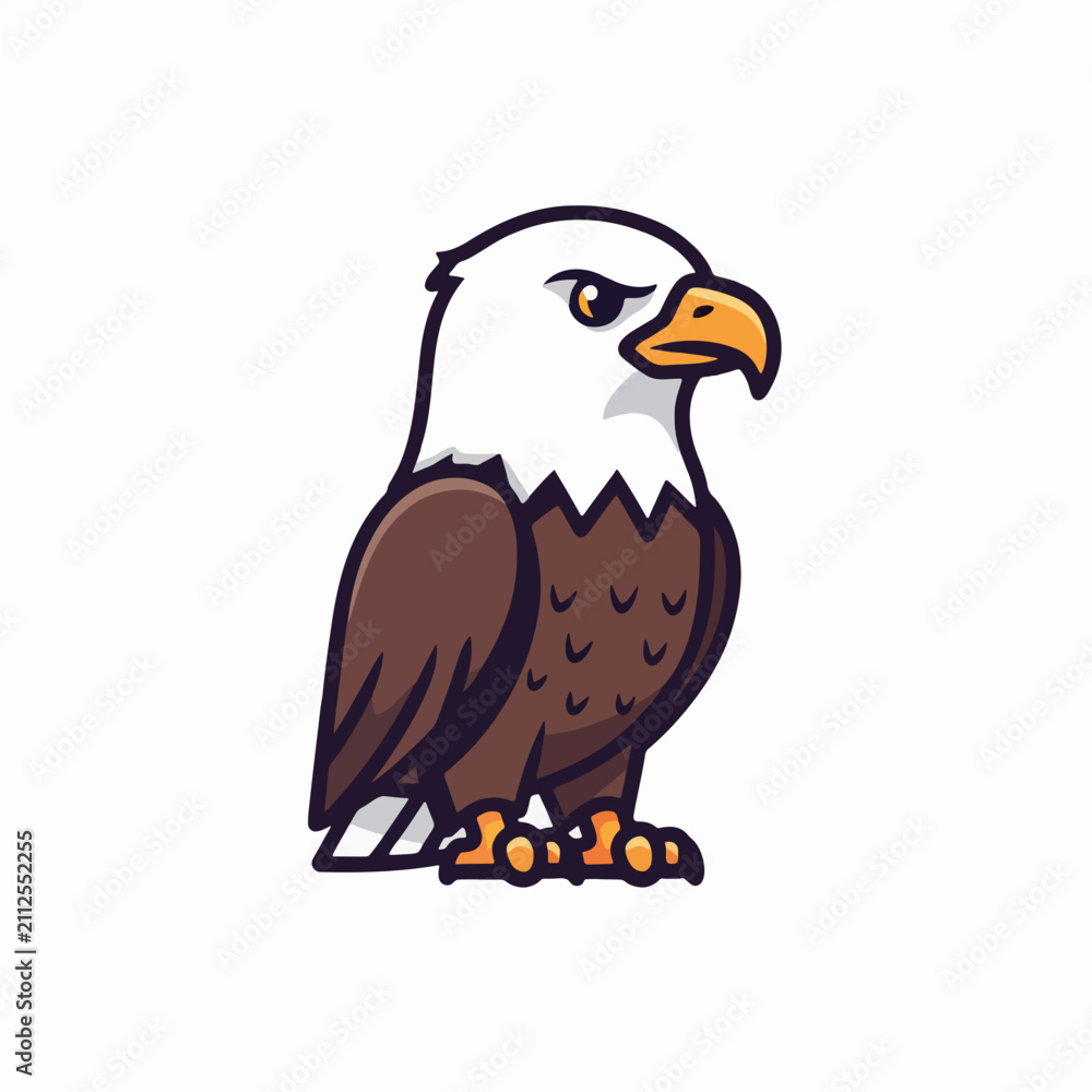 Fototapeta premium Cartoon bald eagle standing mascot isolated on white background.