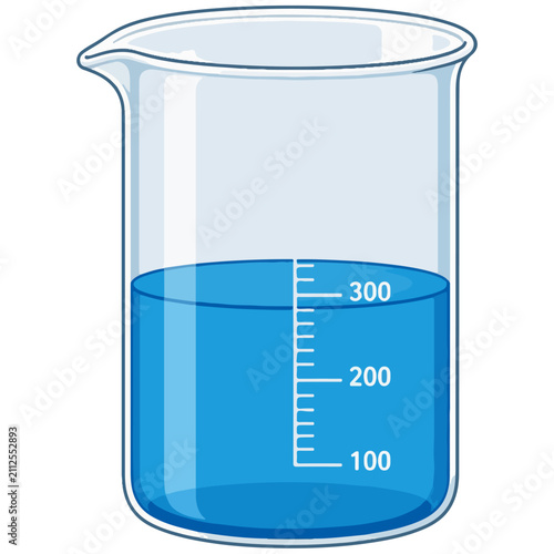 Scientific Laboratory Beaker with Blue Liquid Vector Illustration
