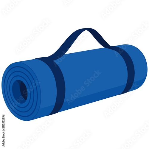 Rolled Blue Yoga Mat with Carrying Strap Vector Template