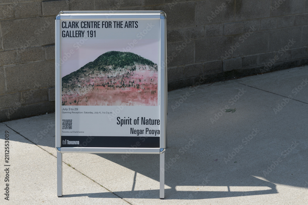 Fototapeta premium a-frame with gallery poster outside Clark Centre for the Arts, 191 Guildwood Pkwy, Scarborough, Toronto