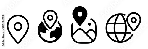 Set of different map pointer line icons isolated on transparent background. Vector illustration collection for location, navigation, maps, GPS, travel and digital design