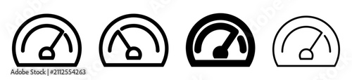 Set of different speedometer gauge line icons isolated on transparent background. Vector illustration collection for speed, performance, measurement, dashboard, automotive and technology design