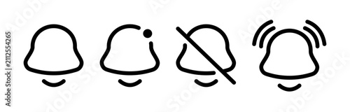 Set of simple bell icons isolated on transparent background. Vector illustration collection for notifications, alerts, reminders, messages, UI design and digital projects