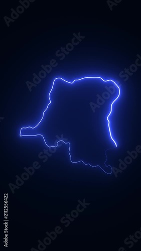 Democratic republic of the congo map outline with glowing blue neon light effect on dark background africa