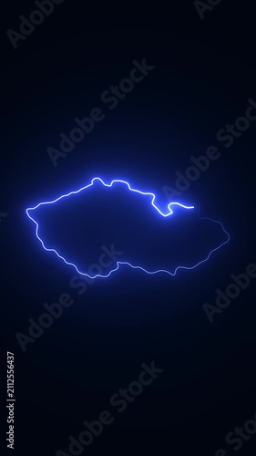 Glowing neon map of czech republic outline on dark background, czechia