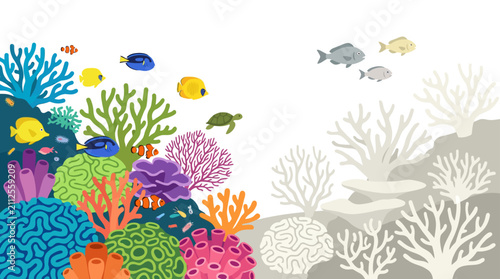 Foto Vibrant tropical coral reef ecosystem with colorful exotic fish.