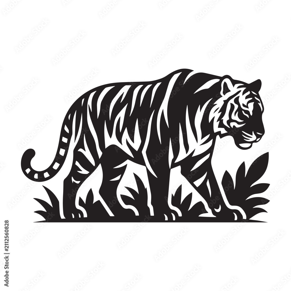 Fototapeta premium Tiger Silhouette Wildlife Vector Icon