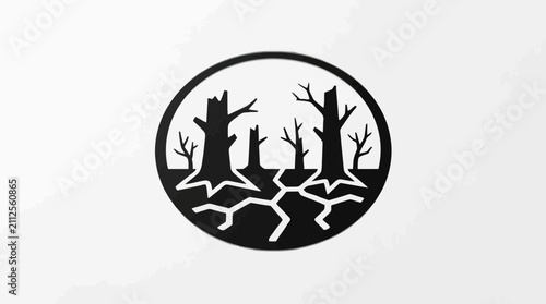 Принти на полотні Dry Cracked Earth and Dead Trees Icon, Environmental Crisis Symbol