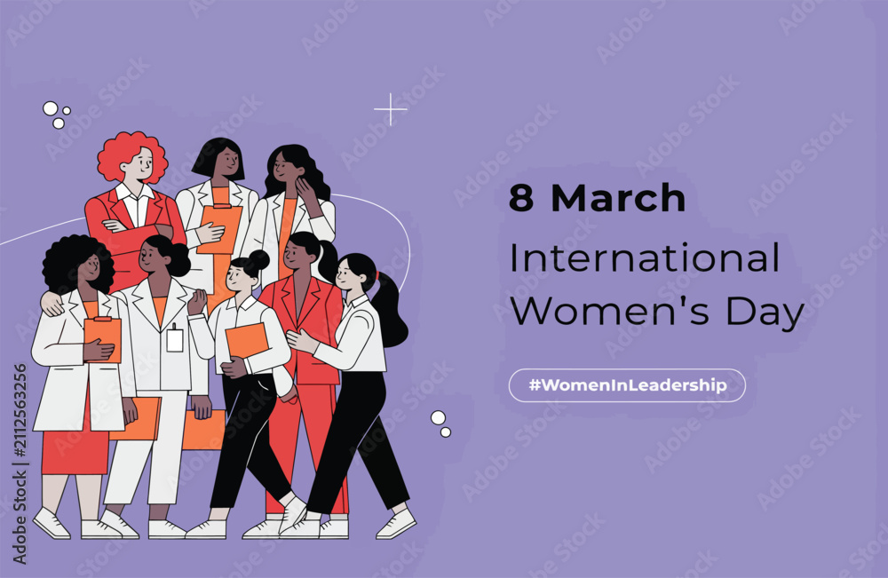 Obraz premium International Women's Day Banner with Diverse Business Women and Female Leaders Group