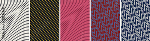 Foto Abstract geometric pattern panels with curved and zigzag line textures on a colo
