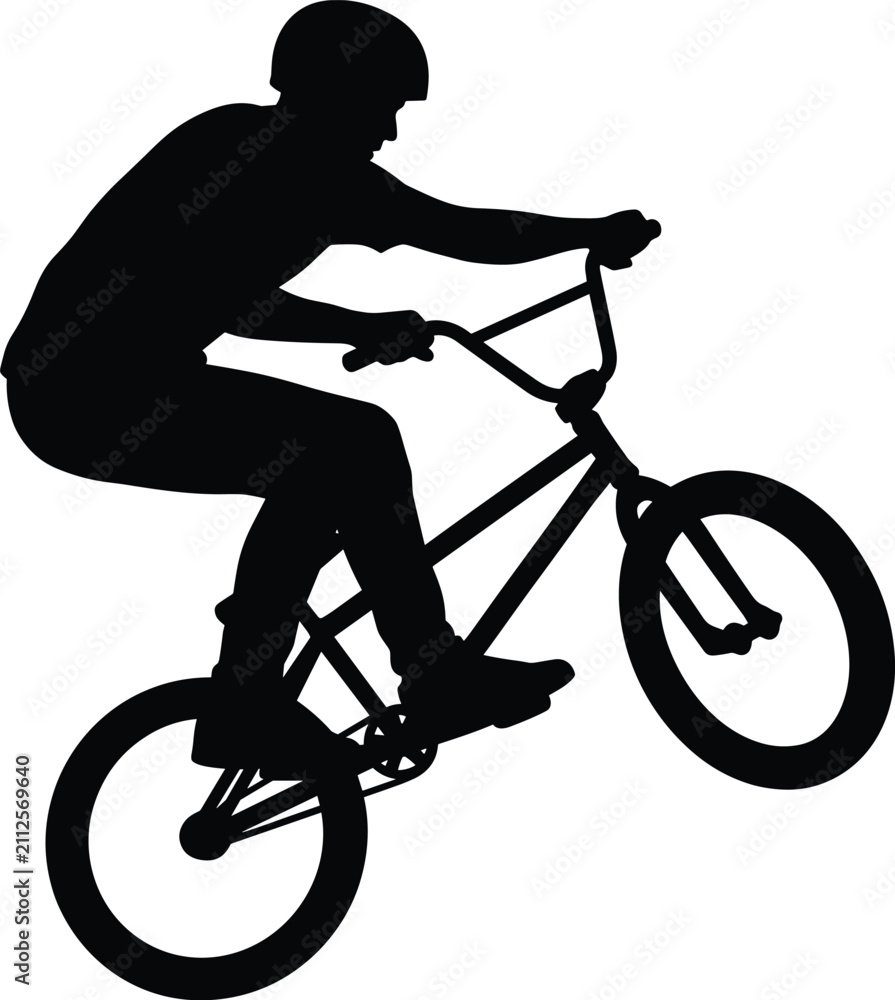 Obraz premium BMX cyclist performing a manual stunt trick vector silhouette isolated on white background