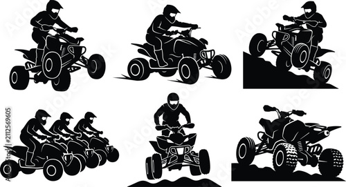 Bild auf Leinwand ATV quad bike rider silhouette set off road vehicle vector illustration isolated