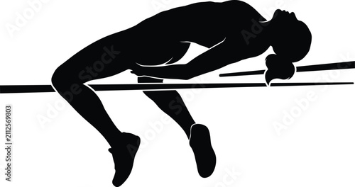 Fotografija Female high jump athlete clearing crossbar vector silhouette isolated on white b