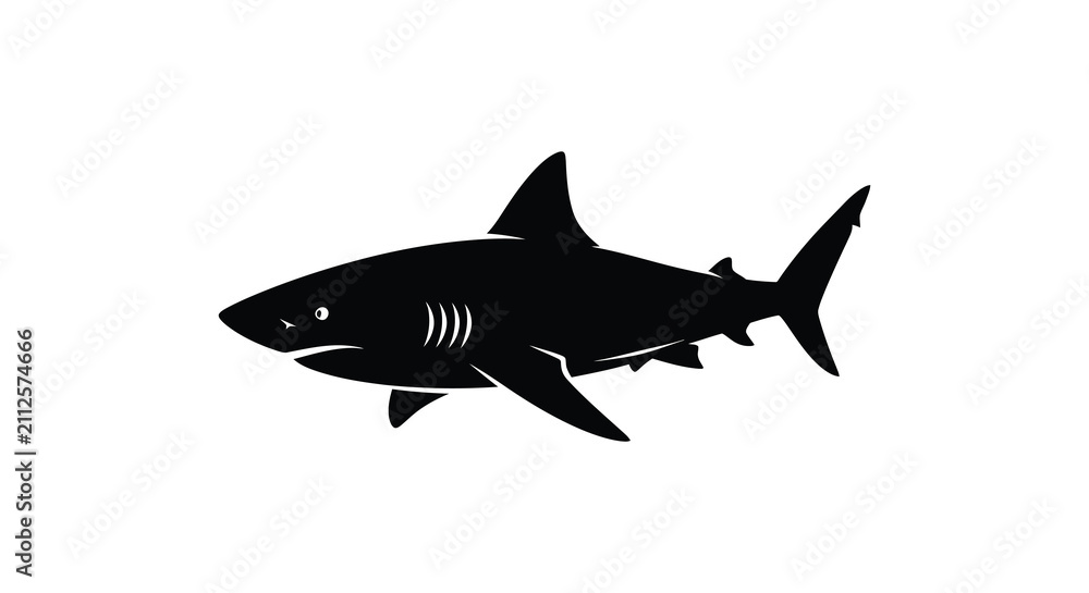 Obraz premium Great White Shark Silhouette Against White Background Minimalist Design
