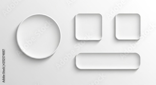 Minimalist White UI Elements Set with Soft Shadows on Light Background