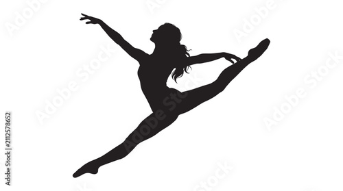 Canvastavla Ballerina In Mid air Leap Black Silhouette Against White Background