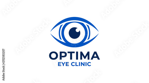Optima Eye Clinic logo with a stylized blue eye graphic and clinic name.