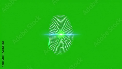 A glowing white fingerprint symbol is centered on a vibrant green background
