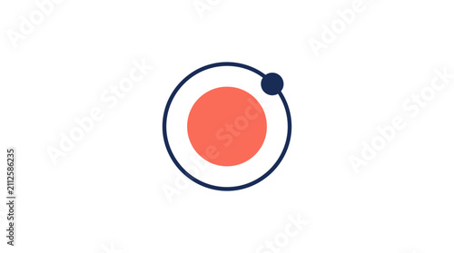 Quadro su tela Abstract minimalist atom symbol with orbiting electron on white background