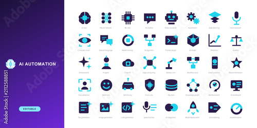 Photography AI automation icon set