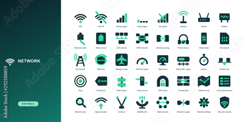 Foto Flat Network icon set with editable stroke