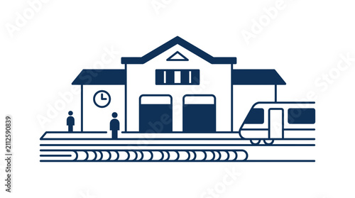Foto Modern Train Station with High-Speed Train and Passengers, Minimalist Icon Style