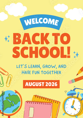 Back to School Banner Template with Colorful Education Elements for School Promotion and Advertising