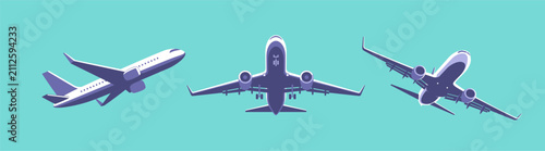 A set of airplanes gaining altitude. Vector illustration in a minimalistic style.