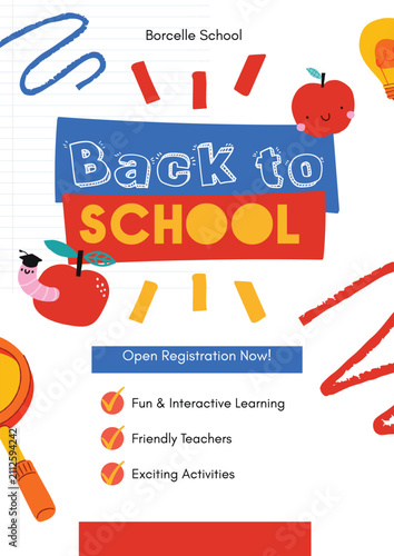 Back to School Banner Template with Colorful Education Elements for School Promotion and Advertising