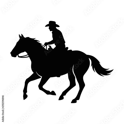 Canvastavla Black silhouette of a cowboy riding a horse trotting on a sunny day Vector