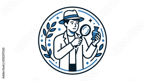 Quadro su tela Detective examining artifact with magnifying glass, illustration