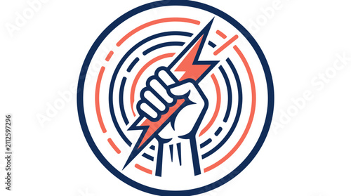 фотографія Fist Holding Lightning Bolt, Power Symbol, Circle Emblem
