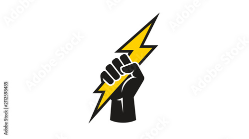 Принти на полотні Hand holding a yellow lightning bolt symbol, representing power, energy, and innovation